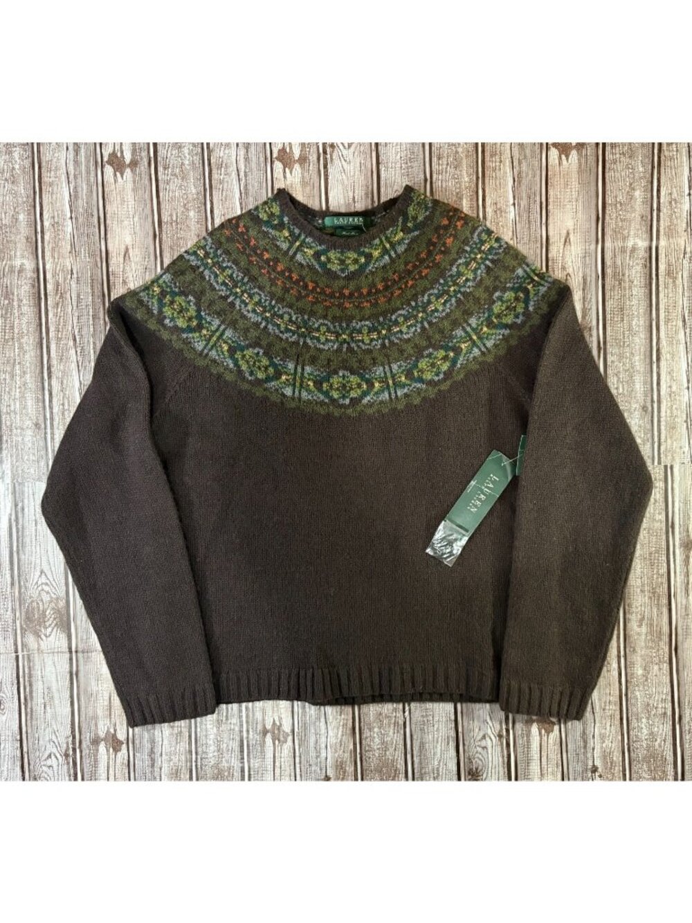 Lauren Ralph Lauren lambs Wool Fair Isle Sweater size XL exclusive Hand Knit NWT